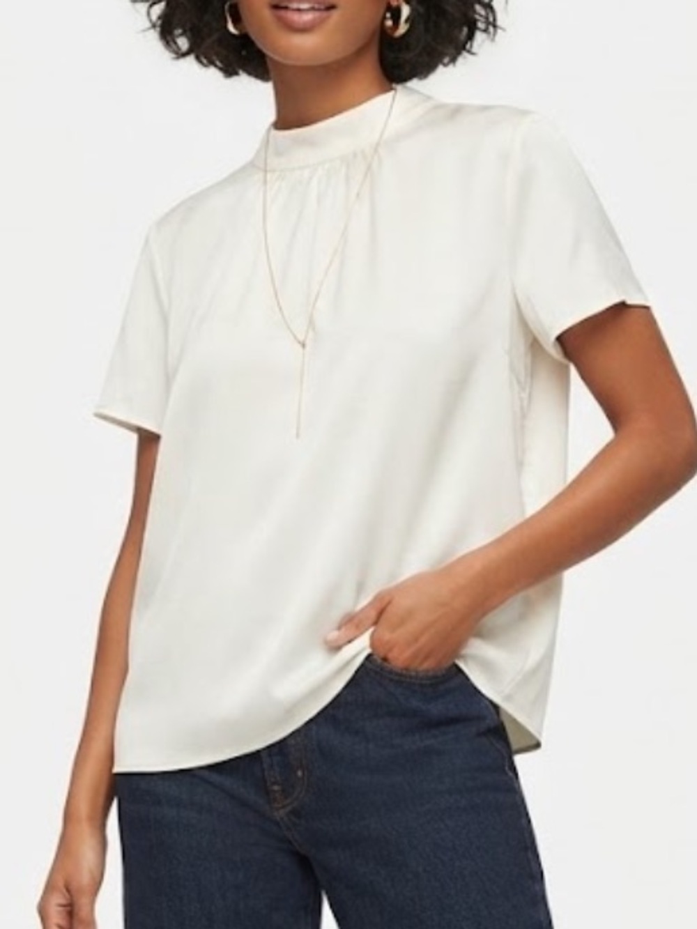 NWT J. Crew Cream Mock-Neck Back Tie Short-Sleeve Women’s Blouse Size Large